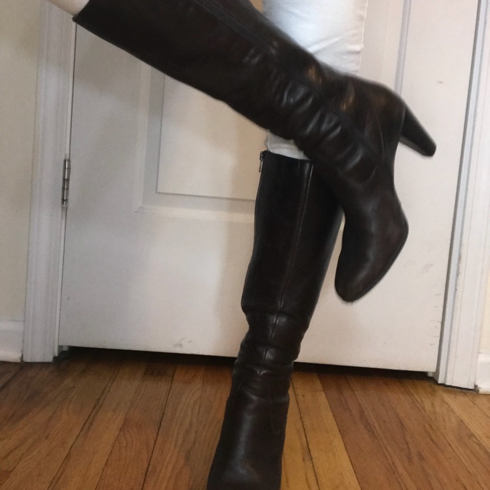 Dark Brown Heeled Leather Boots